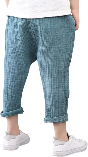 Kids Boys Girls Sweatpant Cotton Linen Harem Pants Solid Color Elastic Waist Wide Leg Casual Outdoor Trousers