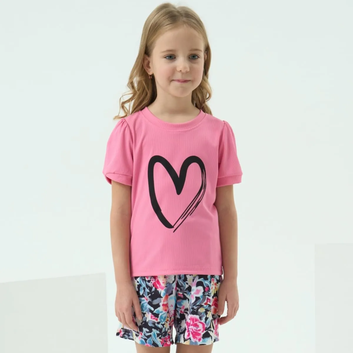 Kids Girl Clothes Heart Print Short Sleeve Top and Shorts Cute Girl Summer Outfits Short Set