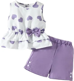 Kids Girl Clothes Heart Print Sleeveless Top and Shorts Baby Girl Summer Outfits Short Set