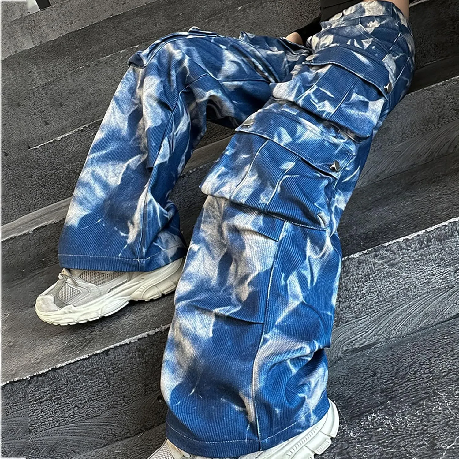 Kids Girls Baggy Jeans Y2k Streetwear Denim Cargo Pants Teens Distressed Elastic High Waist Wide Leg Pants Multi Pocket