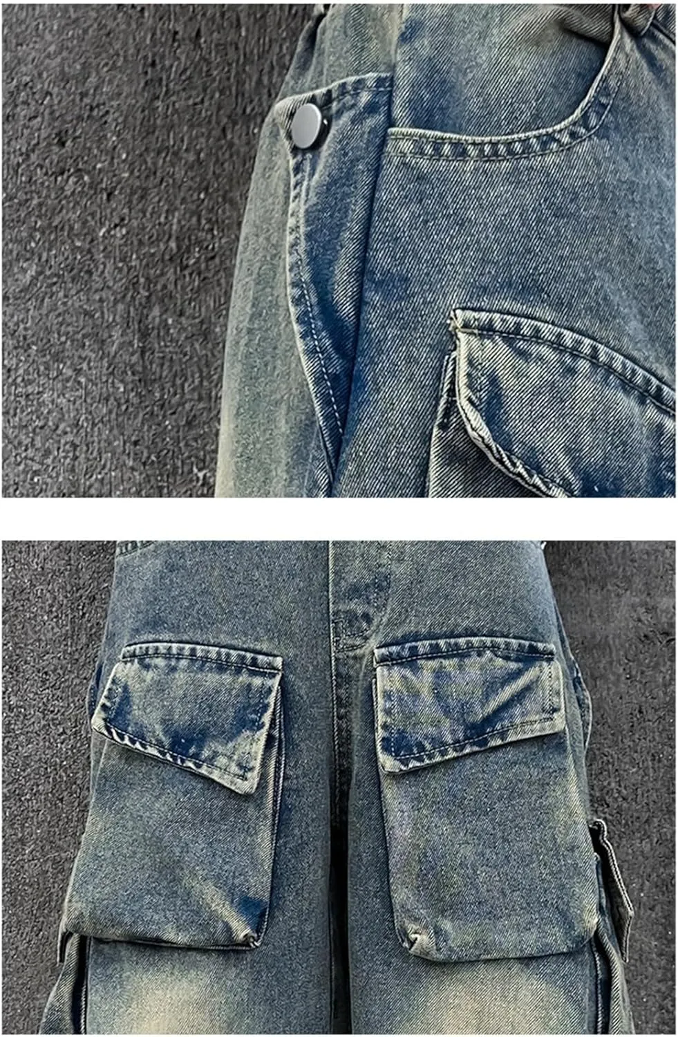 Kids Girls Denim Distressed Baggy Jeans Teens Girls Wide Leg High Waisted Floor Height Washed Pants with Multi Pockets