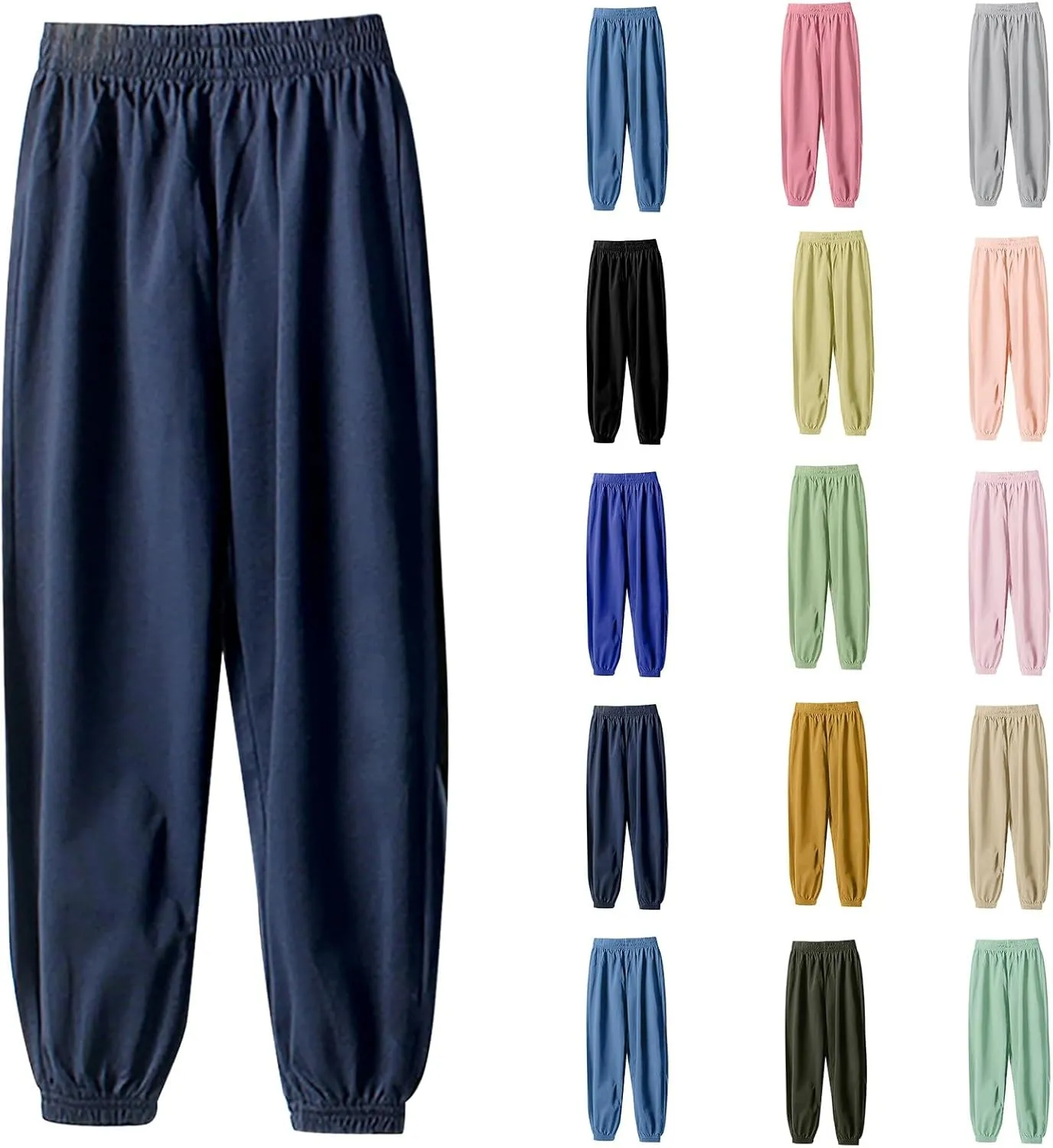 Kids Girls Jogger Sweatpants Elastic High Waist Solid Wide Leg Long Pants School Casual Pull on Sport Trousers Comfy
