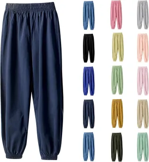 Kids Girls Jogger Sweatpants Elastic High Waist Solid Wide Leg Long Pants School Casual Pull on Sport Trousers Comfy