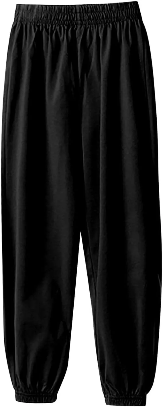Kids Girls Jogger Sweatpants Elastic High Waist Solid Wide Leg Long Pants School Casual Pull on Sport Trousers Comfy