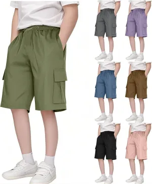 Kids Short Baggy Pants Multi Pockets Cargo Straight Wide Leg Trousers Toddler Boys Girls Summer Casual Sport Pants