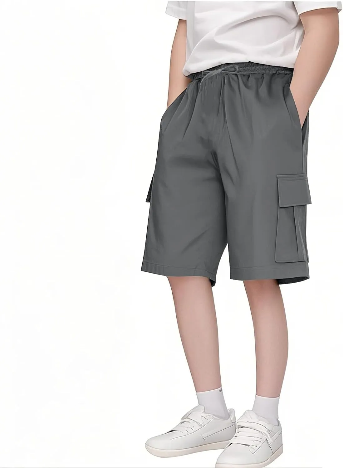 Kids Short Baggy Pants Multi Pockets Cargo Straight Wide Leg Trousers Toddler Boys Girls Summer Casual Sport Pants
