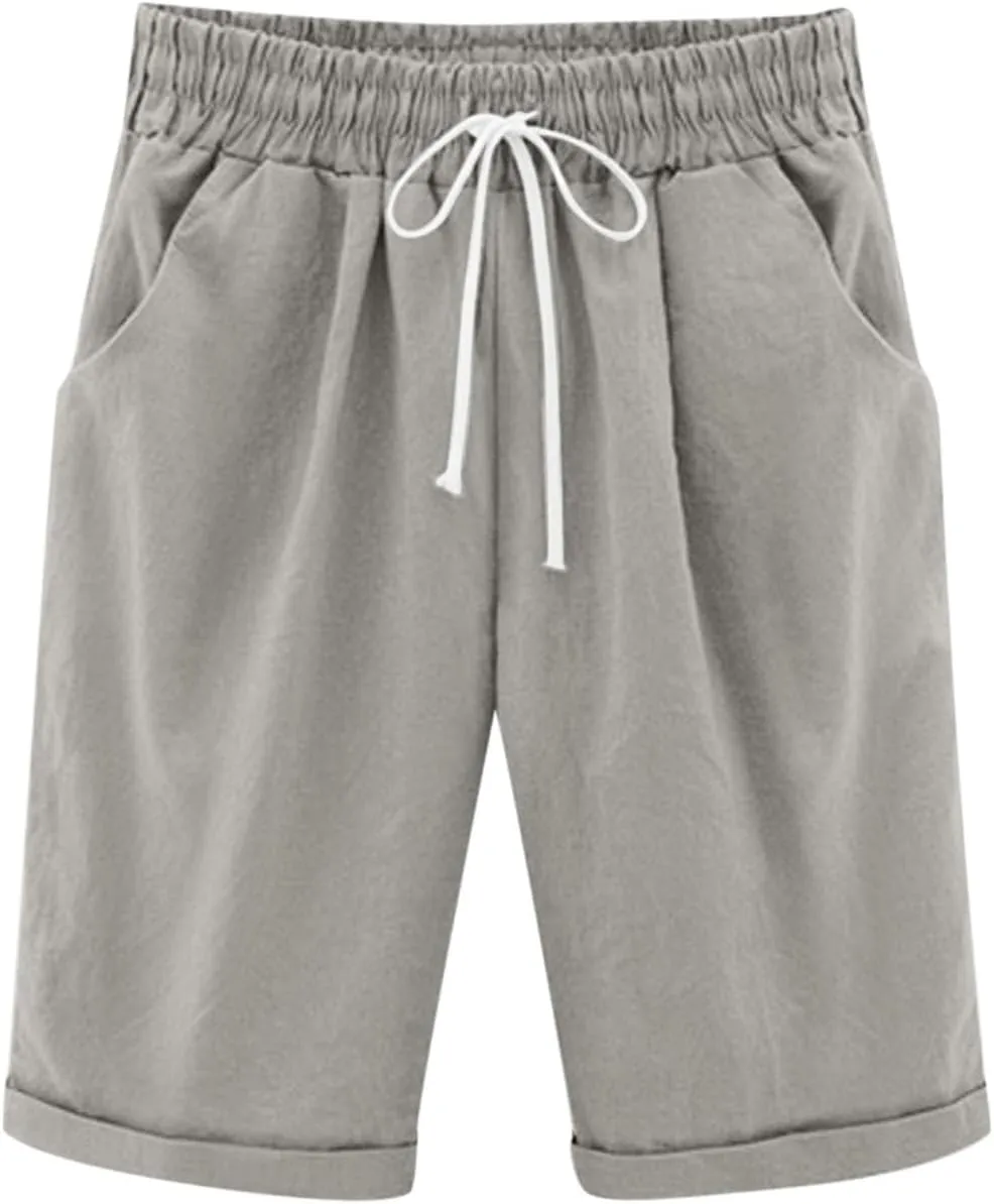 Kids Teens Girls Elastic Waist Knee Length Casual Cotton Shorts with 𝐃rawstring Leisure Joggers Trousers