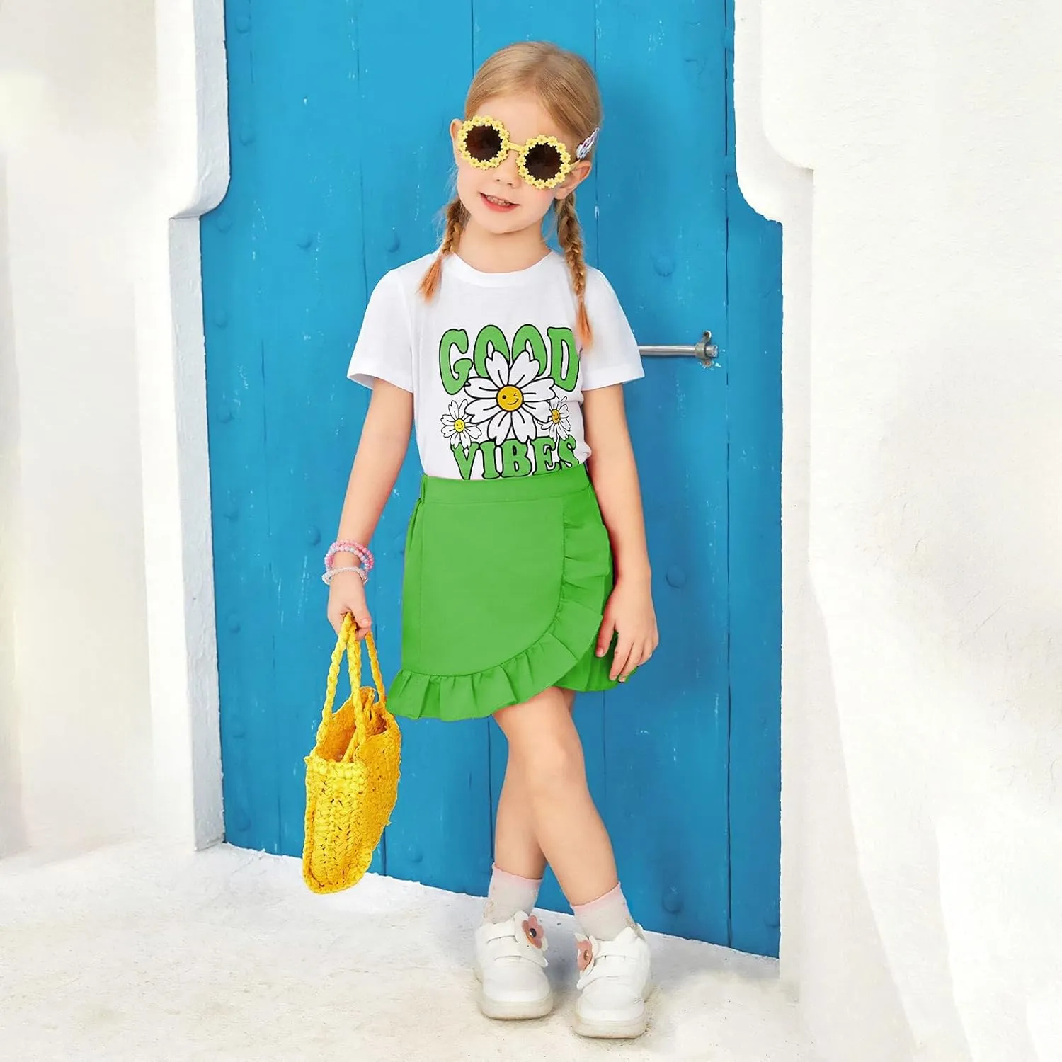 Kids Toddler Girl Summer Clothes Letter Printed T-Shirt Top＋ Floral Skirt 2pcs Girl's Skirt Set