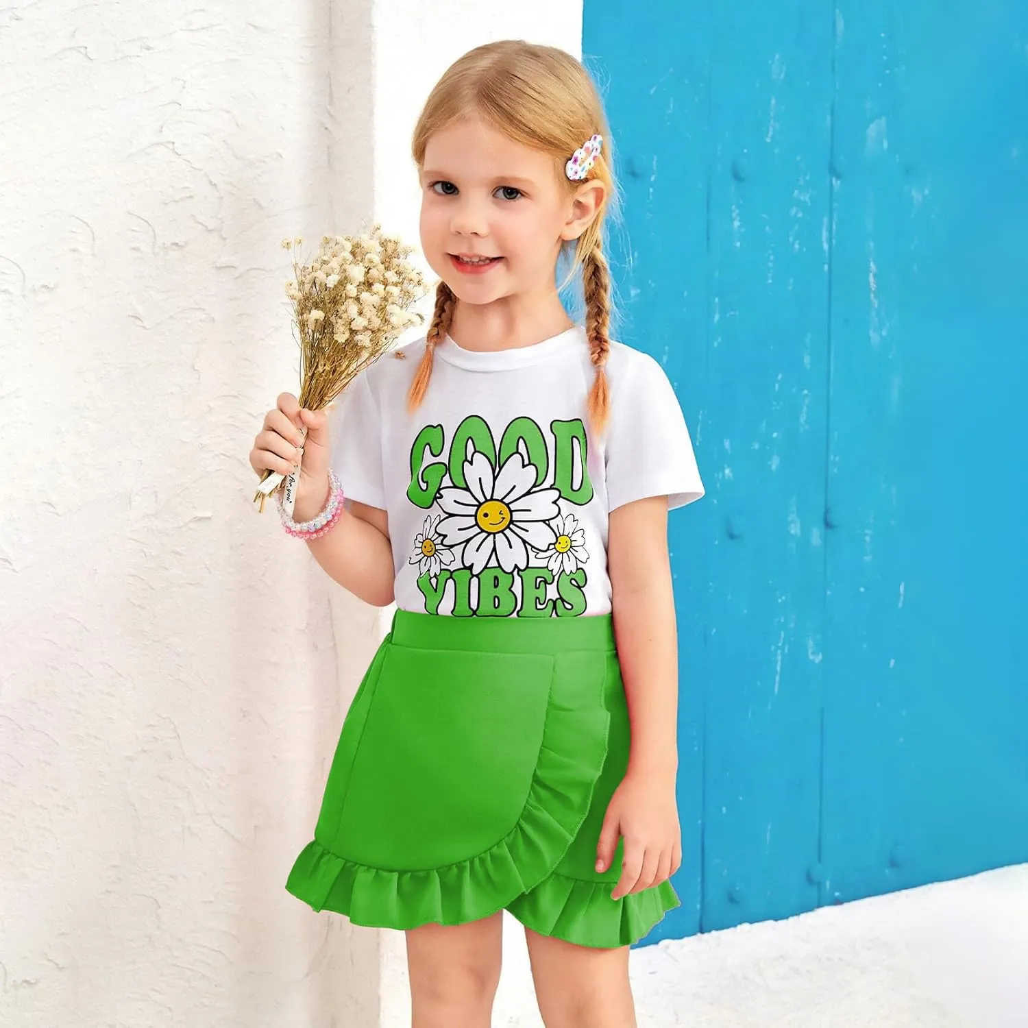 Kids Toddler Girl Summer Clothes Letter Printed T-Shirt Top＋ Floral Skirt 2pcs Girl's Skirt Set