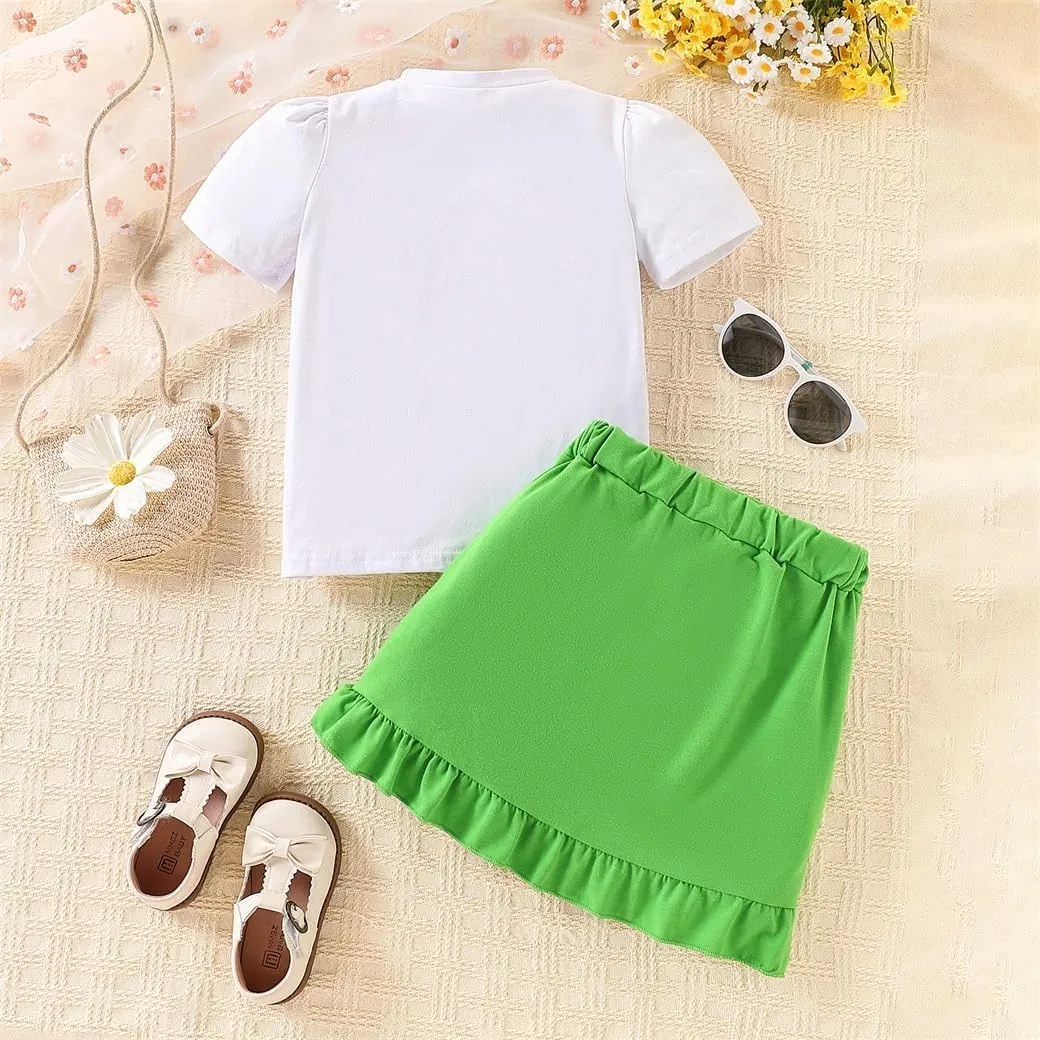 Kids Toddler Girl Summer Clothes Letter Printed T-Shirt Top＋ Floral Skirt 2pcs Girl's Skirt Set
