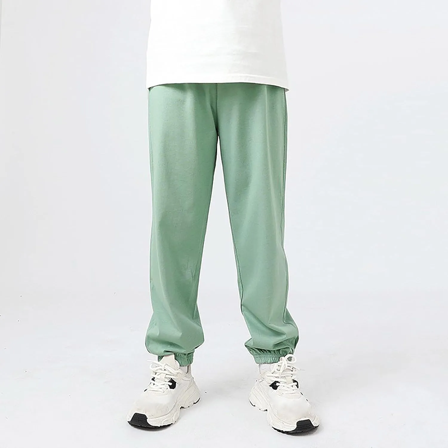 Kids Unisex Cotton Pull On Jogger Pants Solid Color Elastic Waistband Casual Sports Pants Boys Girls Leggings with Cats
