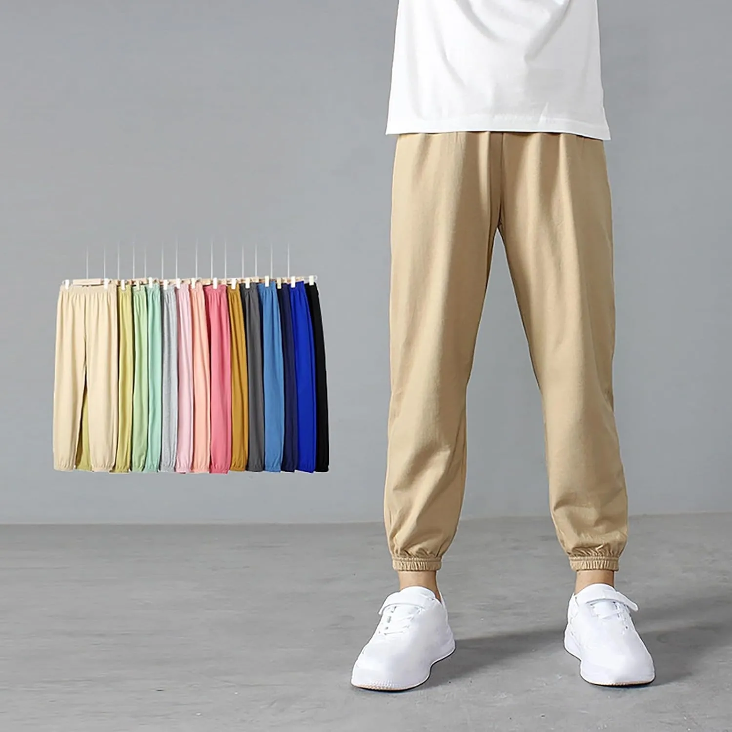 Kids Unisex Cotton Pull On Jogger Pants Solid Color Elastic Waistband Casual Sports Pants Boys Girls Leggings with Cats