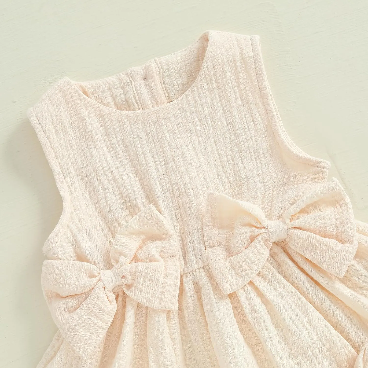 Kupretty Toddler Girl Summer Clothes Baby Solid Linen Outfit Bows Ruffle Tank Tops Shirts   Ruffled Short Set