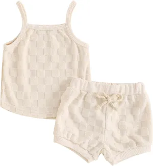 Kuriozud Baby Girl Summer Clothes Sleeveless Tank Top Shorts Set Cute Toddler Girl Outfit Aged 3 6 12 18 24 Months 2T 3T