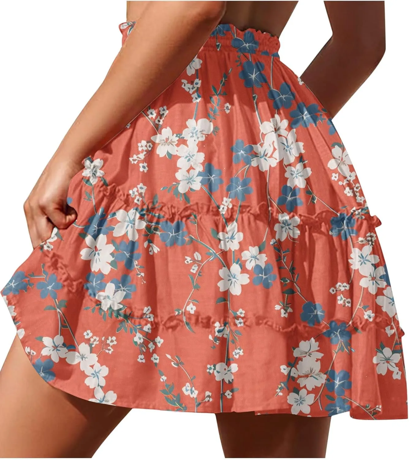 Ladies Floral Boho Skirts 2025 Trendy Summer Ruffle Swing Beach Skirt Casual Bohemian Vacation Skirt for Women