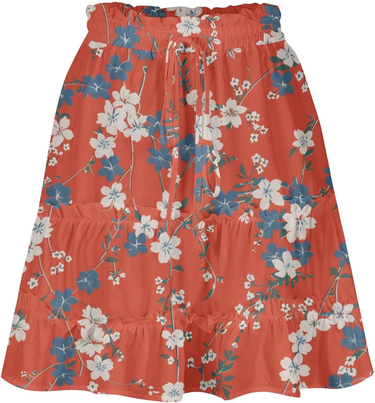 Ladies Floral Boho Skirts 2025 Trendy Summer Ruffle Swing Beach Skirt Casual Bohemian Vacation Skirt for Women