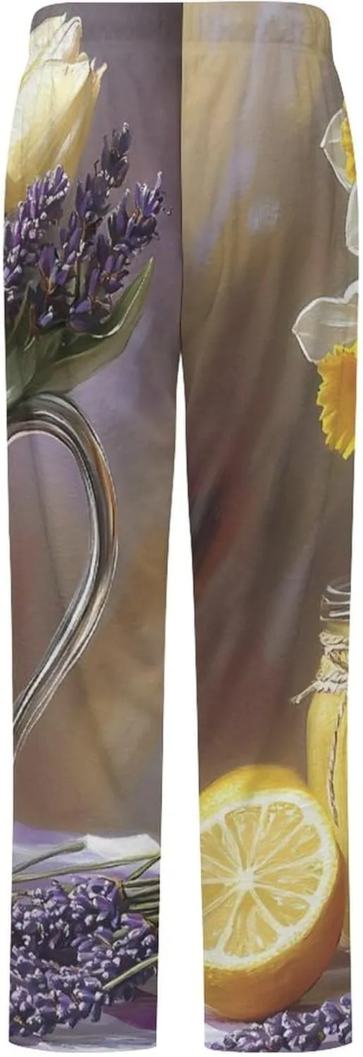 Lemon Flower Women's Pajama Pants Fleece Warm Pj Bottoms Sleepwear Lounge Pants Loungewear