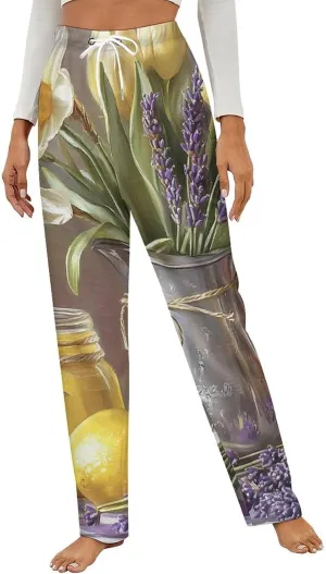 Lemon Flower Women's Pajama Pants Fleece Warm Pj Bottoms Sleepwear Lounge Pants Loungewear