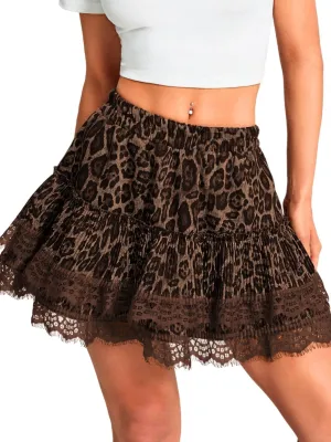 Leopard Faux Suede Mini Skirt, High Waisted Pleated with Shorts, Ruffle Western Skirts, Concert Outfits for Women