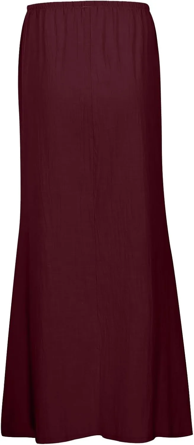 Linen Maxi Skirts for Women Trendy Summer Comfy Drawstring Waist A Line Skirts Cute Vacation Boho Long Flowy