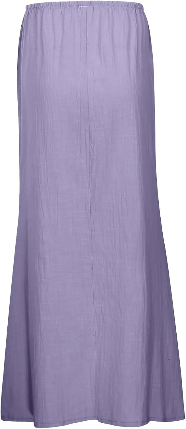 Linen Maxi Skirts for Women Trendy Summer Comfy Drawstring Waist A Line Skirts Cute Vacation Boho Long Flowy