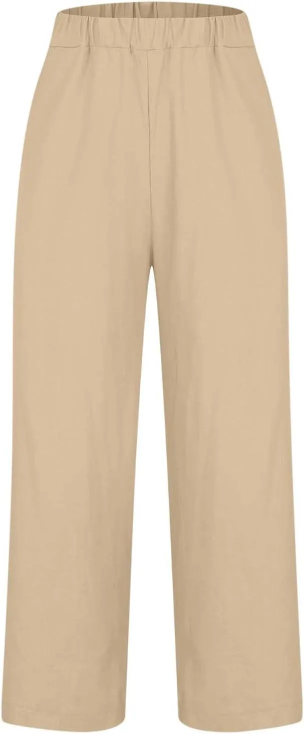 Linen Pants Women Petite,High Waisted Cotton Linen Summer Wide Leg Pants Comfy Soft Trousers 2025