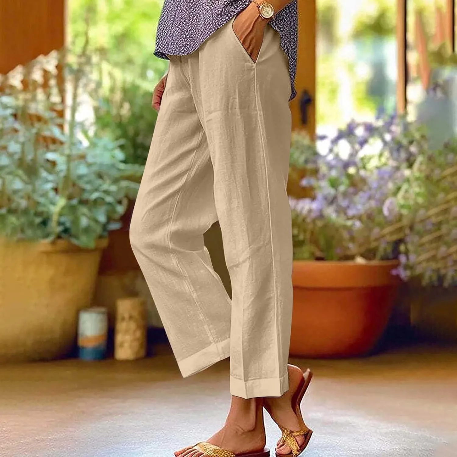 Linen Pants Women Petite,High Waisted Cotton Linen Summer Wide Leg Pants Comfy Soft Trousers 2025