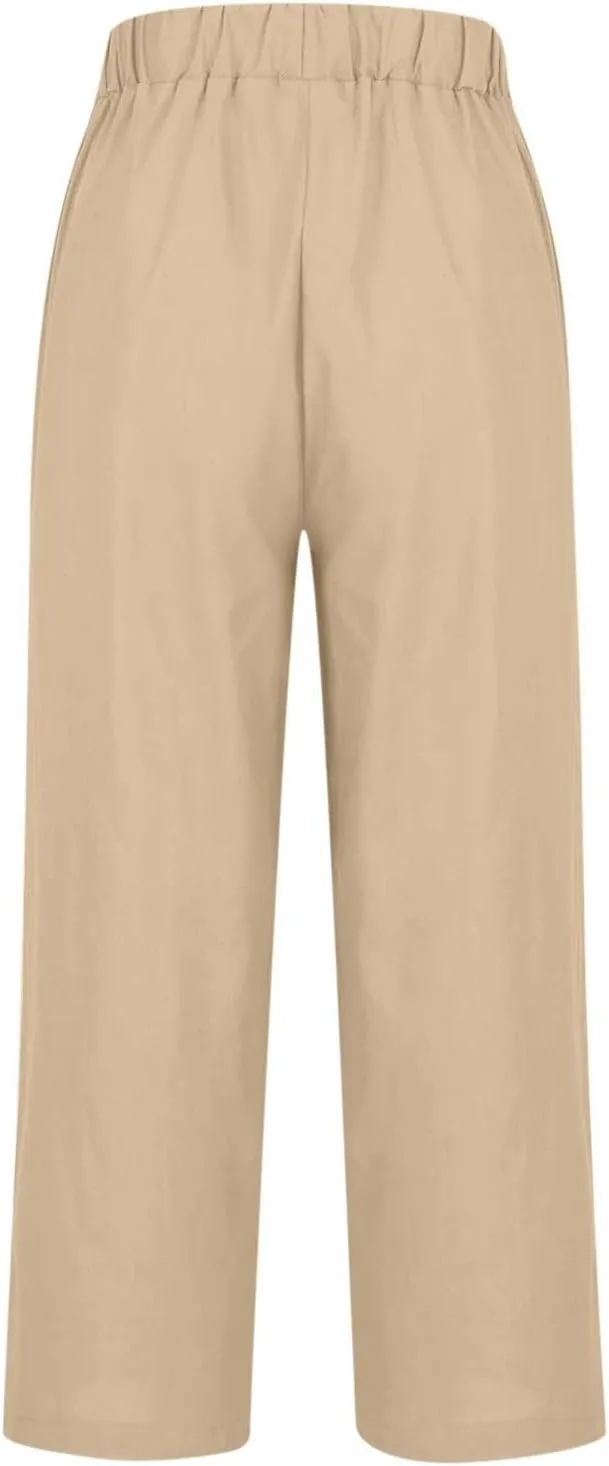 Linen Pants Women Petite,High Waisted Cotton Linen Summer Wide Leg Pants Comfy Soft Trousers 2025