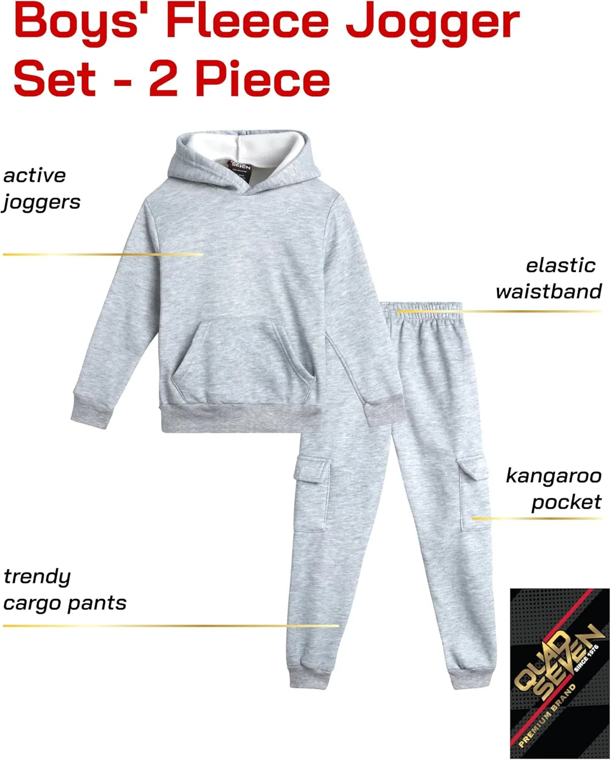 Little Boys' Fleece Jogger Set - 2 Piece Basic Solid Pullover Hoodie and Cargo Jogger Sweatpants (Size: 2T-7)