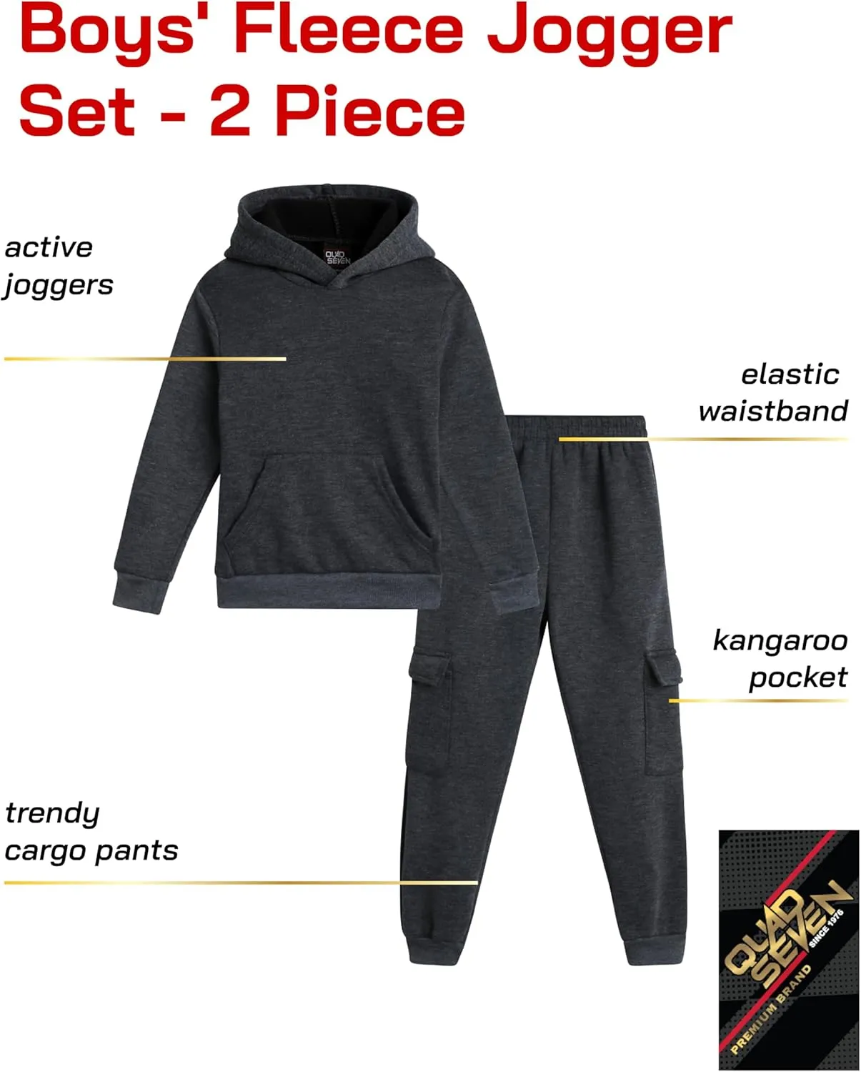 Little Boys' Fleece Jogger Set - 2 Piece Basic Solid Pullover Hoodie and Cargo Jogger Sweatpants (Size: 2T-7)