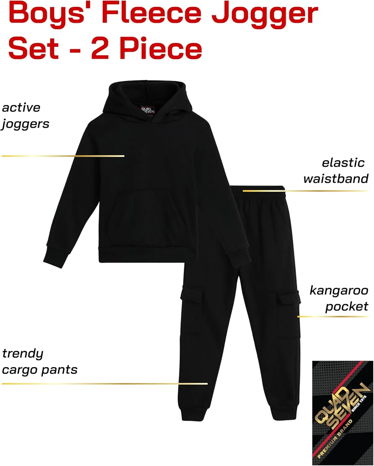 Little Boys' Fleece Jogger Set - 2 Piece Basic Solid Pullover Hoodie and Cargo Jogger Sweatpants (Size: 2T-7)