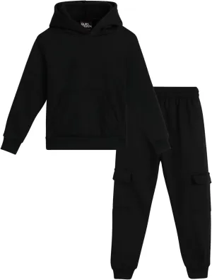 Little Boys' Fleece Jogger Set - 2 Piece Basic Solid Pullover Hoodie and Cargo Jogger Sweatpants (Size: 2T-7)