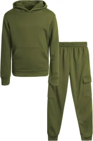 Little Boys' Fleece Jogger Set - 2 Piece Basic Solid Pullover Hoodie and Cargo Jogger Sweatpants (Size: 2T-7)