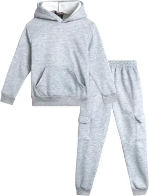Little Boys' Fleece Jogger Set - 2 Piece Basic Solid Pullover Hoodie and Cargo Jogger Sweatpants (Size: 2T-7)