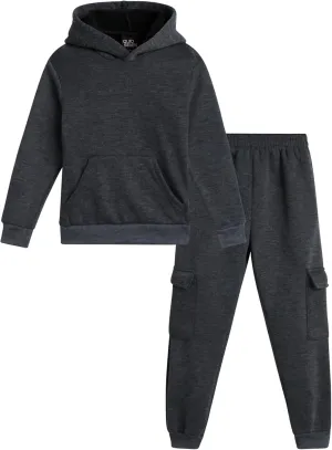 Little Boys' Fleece Jogger Set - 2 Piece Basic Solid Pullover Hoodie and Cargo Jogger Sweatpants (Size: 2T-7)