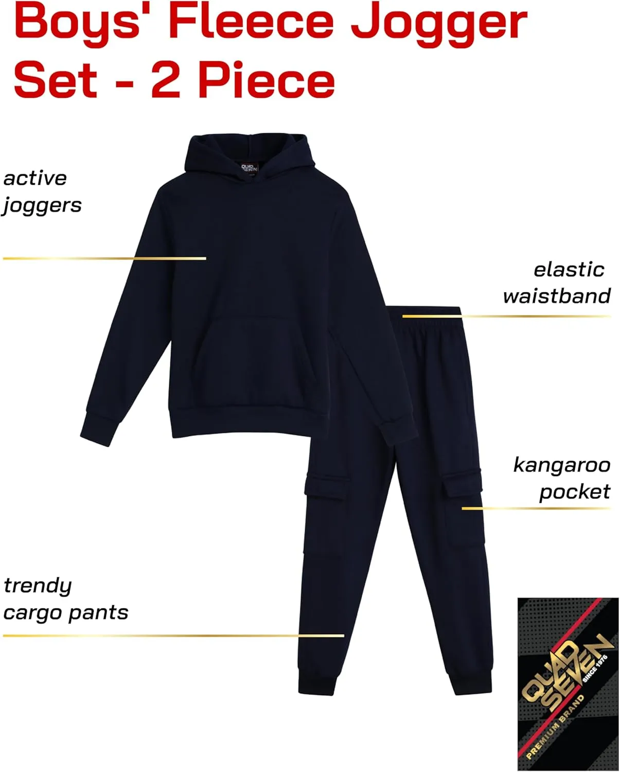 Little Boys' Fleece Jogger Set - 2 Piece Basic Solid Pullover Hoodie and Cargo Jogger Sweatpants (Size: 2T-7)
