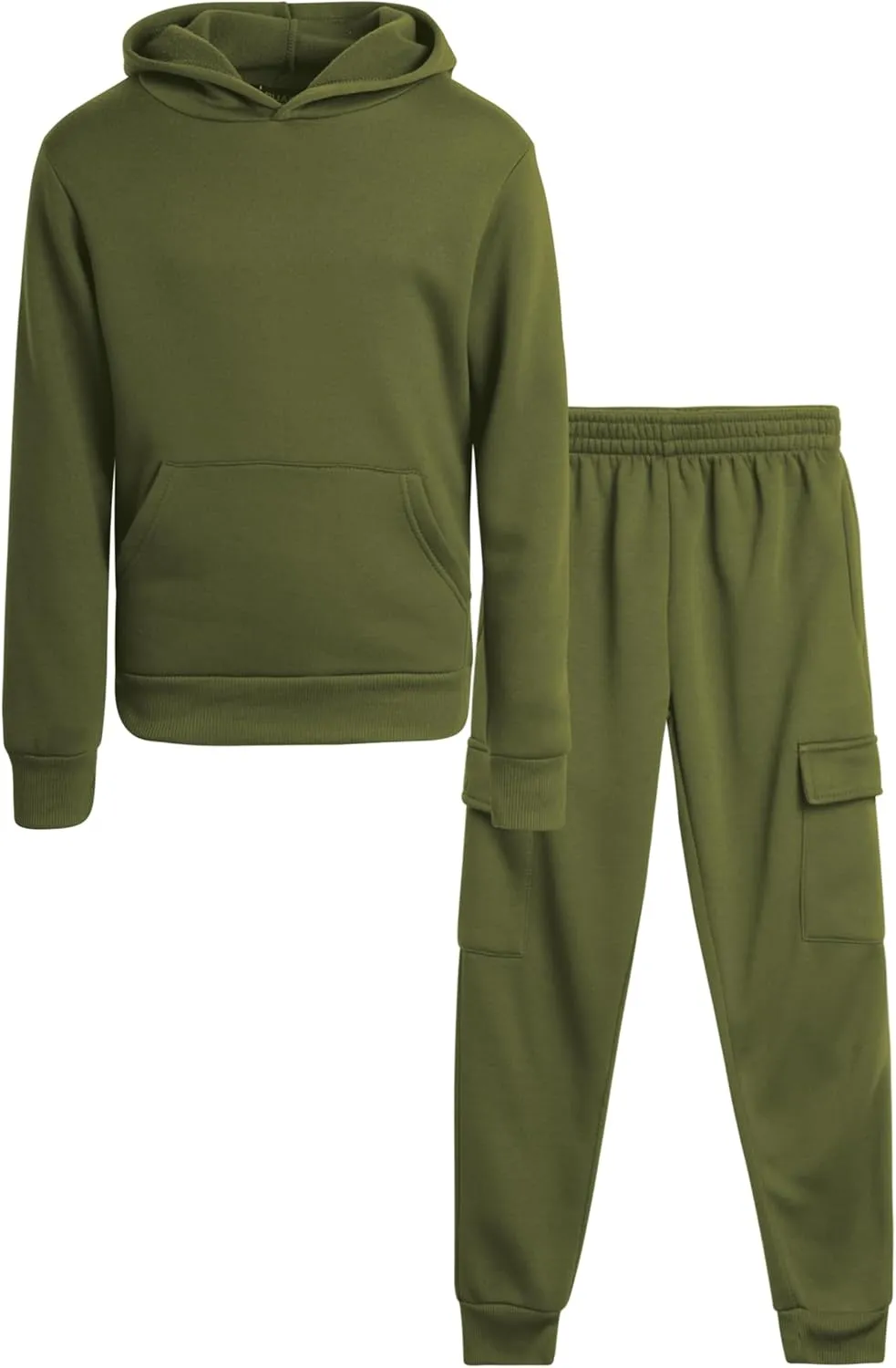 Little Boys' Fleece Jogger Set - 2 Piece Basic Solid Pullover Hoodie and Cargo Jogger Sweatpants (Size: 2T-7)