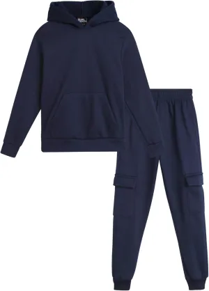 Little Boys' Fleece Jogger Set - 2 Piece Basic Solid Pullover Hoodie and Cargo Jogger Sweatpants (Size: 2T-7)