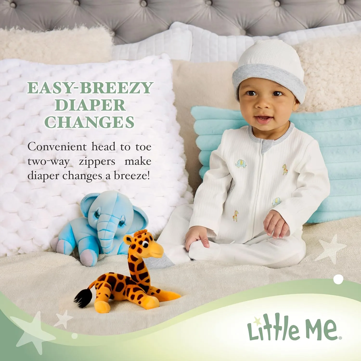 Little Me Clothes for Baby Boys' 100% Cotton Scratch-Free Tag Footie Sleeper, Preemie to 9 Months