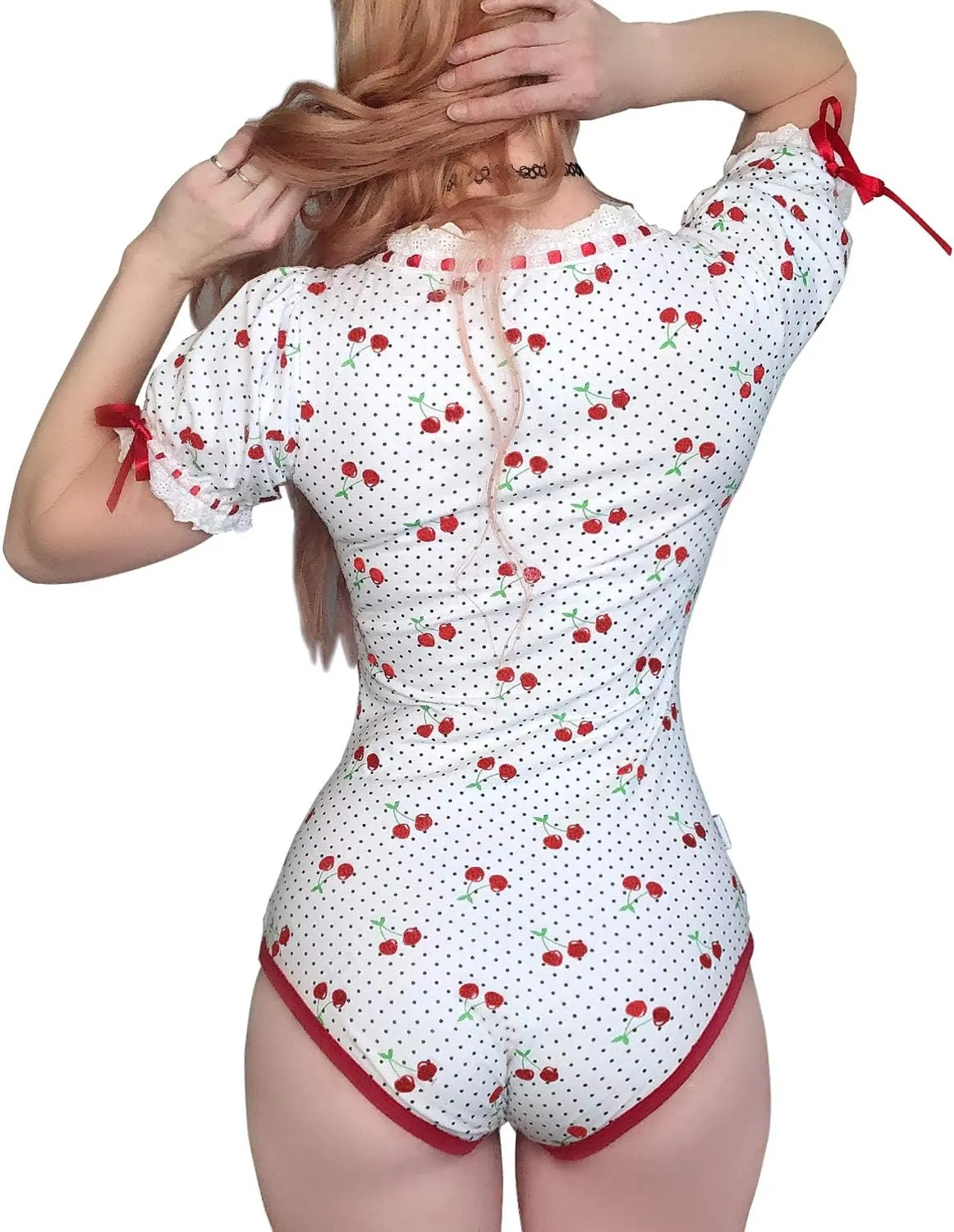 Littleforbig Cotton Romper Onesie Pajamas Bodysuit – Lolita Glitter Cherry Onesie