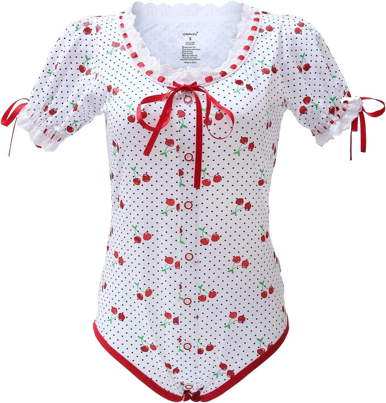 Littleforbig Cotton Romper Onesie Pajamas Bodysuit – Lolita Glitter Cherry Onesie