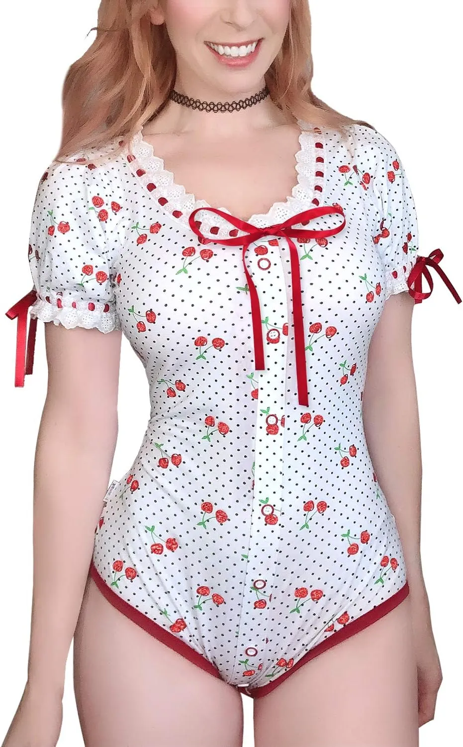 Littleforbig Cotton Romper Onesie Pajamas Bodysuit – Lolita Glitter Cherry Onesie