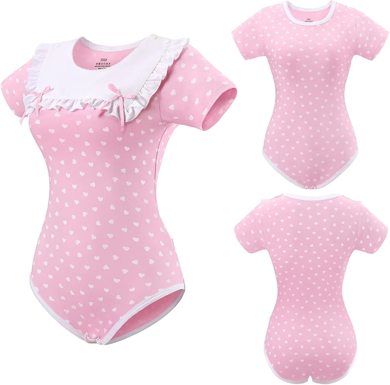 Littleforbig Cotton Romper Onesie Pajamas Bodysuit - Precious Ruffled Bow Bib Onesie