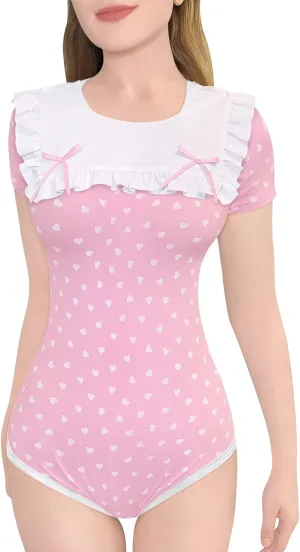 Littleforbig Cotton Romper Onesie Pajamas Bodysuit - Precious Ruffled Bow Bib Onesie