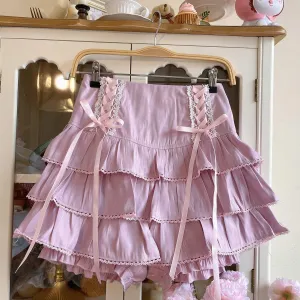Lolita Tiered Mini Skirt Women Skorts Kawaii Layered Ruffle High Waist Lace Up A Line Cute Skirts for Teen Girls