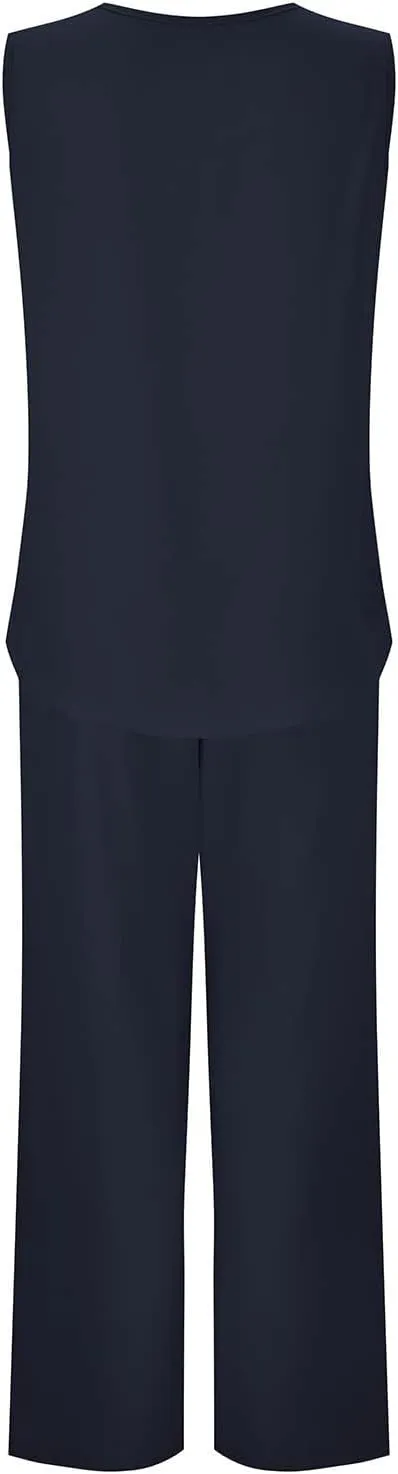 Lounge Sets for Women Two Piece Set Sleeveless V Neck Button Down Tank Tops Wide Leg Pant Set Summer Outfits 2025
