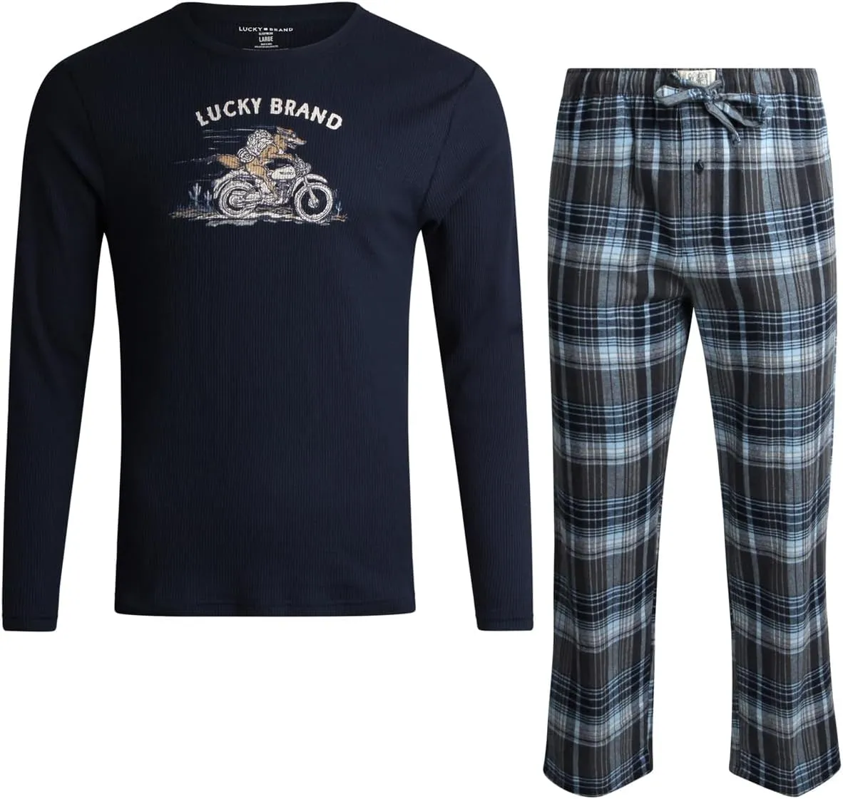 Lucky Brand Men's Pajama Set - 2 Piece Long Sleeve Waffle Knit Top and Flannel Fleece Thermal Pants - Cozy Men's Base Layers