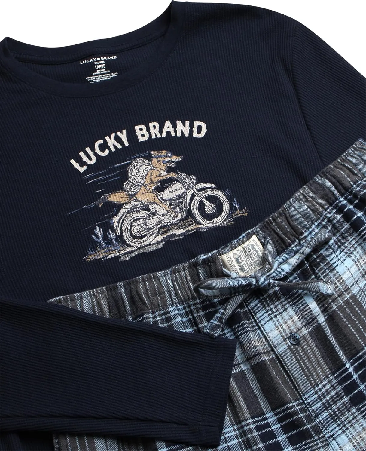 Lucky Brand Men's Pajama Set - 2 Piece Long Sleeve Waffle Knit Top and Flannel Fleece Thermal Pants - Cozy Men's Base Layers
