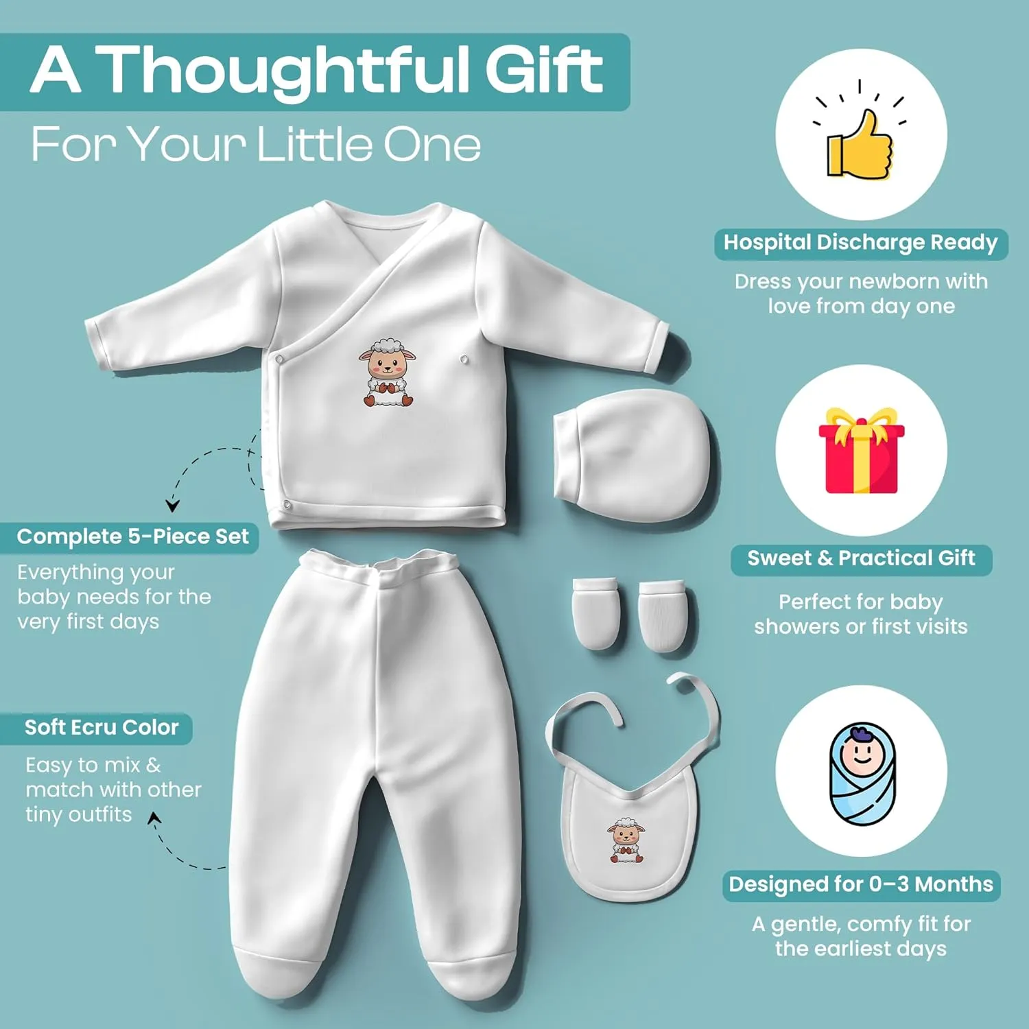 Luxury Baby Clothes – 5-Piece Newborn Gift Set for 0-3 Months, Perfect Baby Shower Gift for Girls and Boys