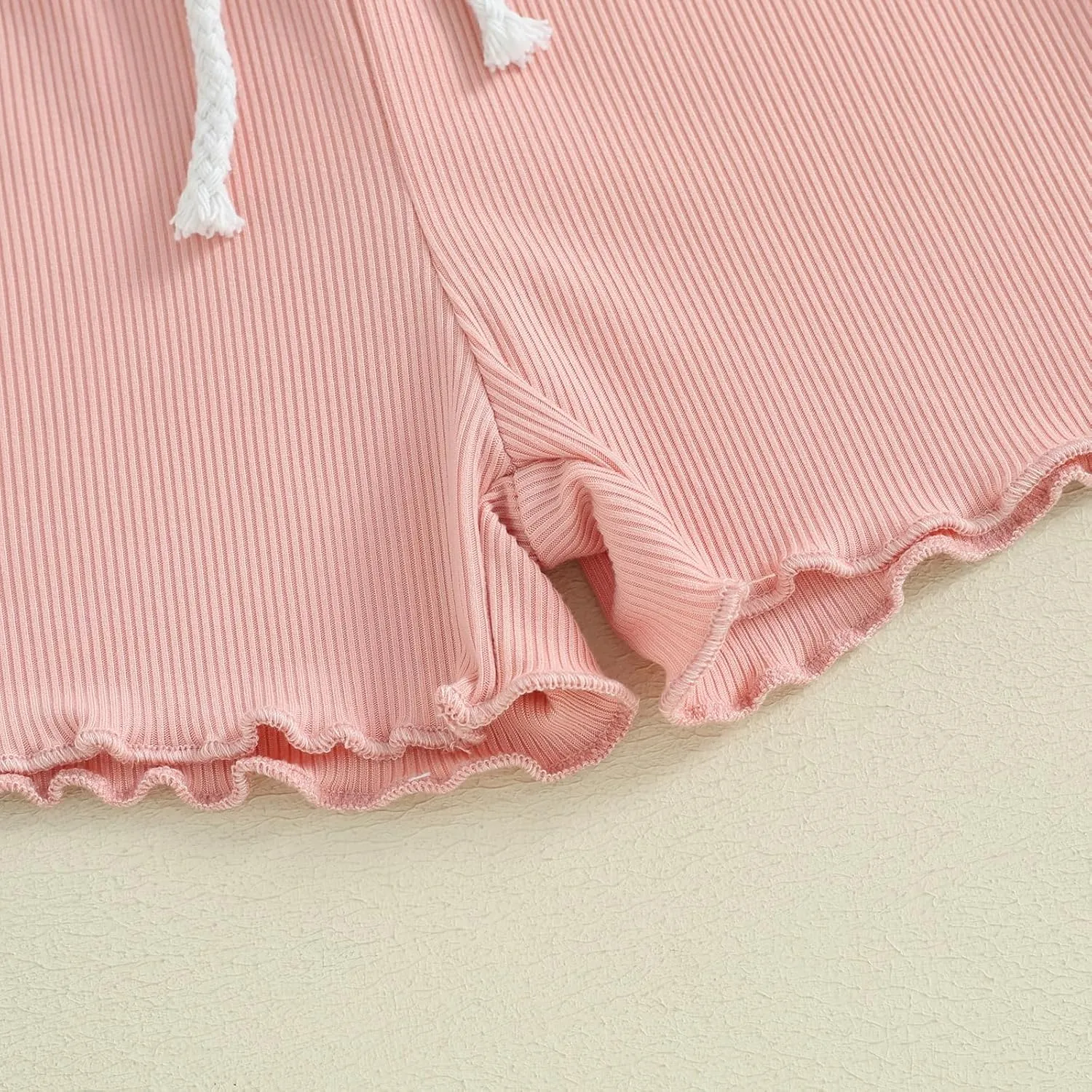 Mandizy Toddler Baby Girl Clothes Summer Ribbed Knit Ruffle Short Sleeve Striped Print T-Shirt Tops Shorts Set Outfit